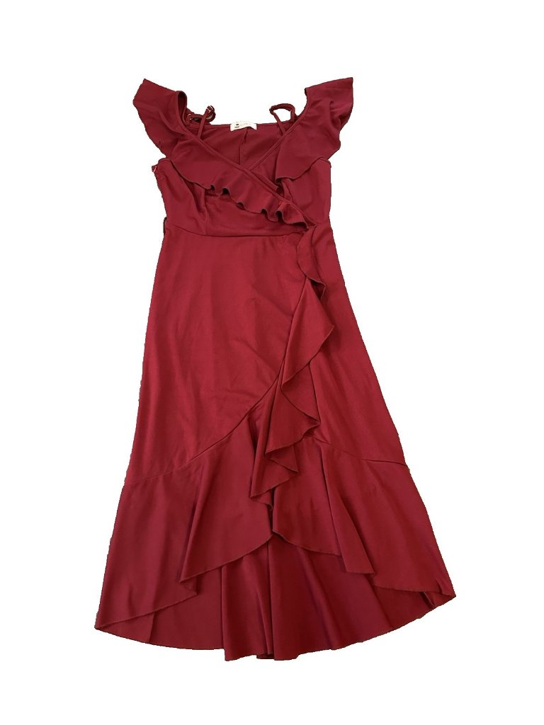 Cupshe Red Ruffle Wrap Womens Dress S Off Shoulder Flutter Romantic Feminine
